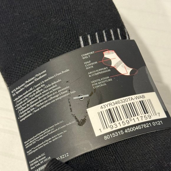 Black/White-Spyder Low Cut Socks-5 Pairs-Mens 6-12 - Picture 7 of 7